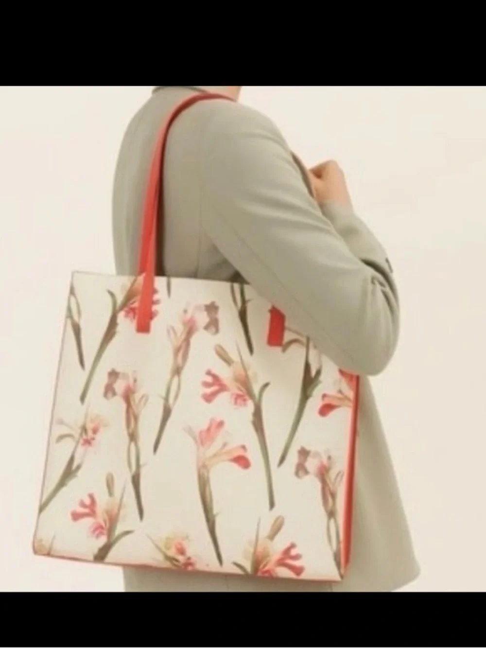 Ted Baker The Icon White Coral Iris Floral Print Large Tote Bag NWT
